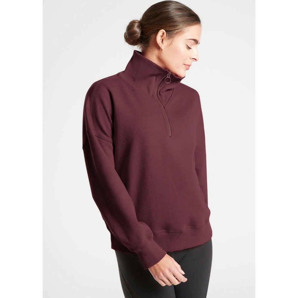 Athleta‎ Cozy Karma 1/4 Zip Top, Antique Burgundy Size XS